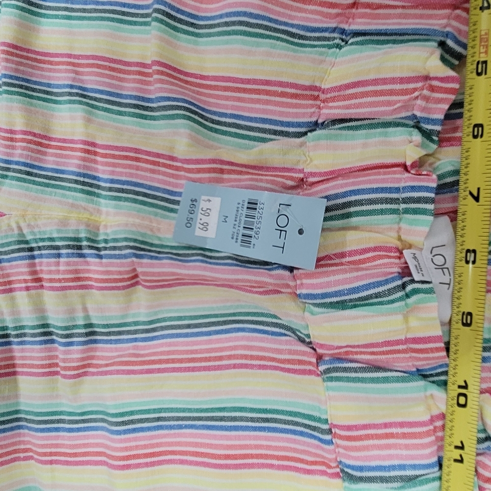 Colorful Rainbow Striped Linen Wide Leg Pants PETITE MED
